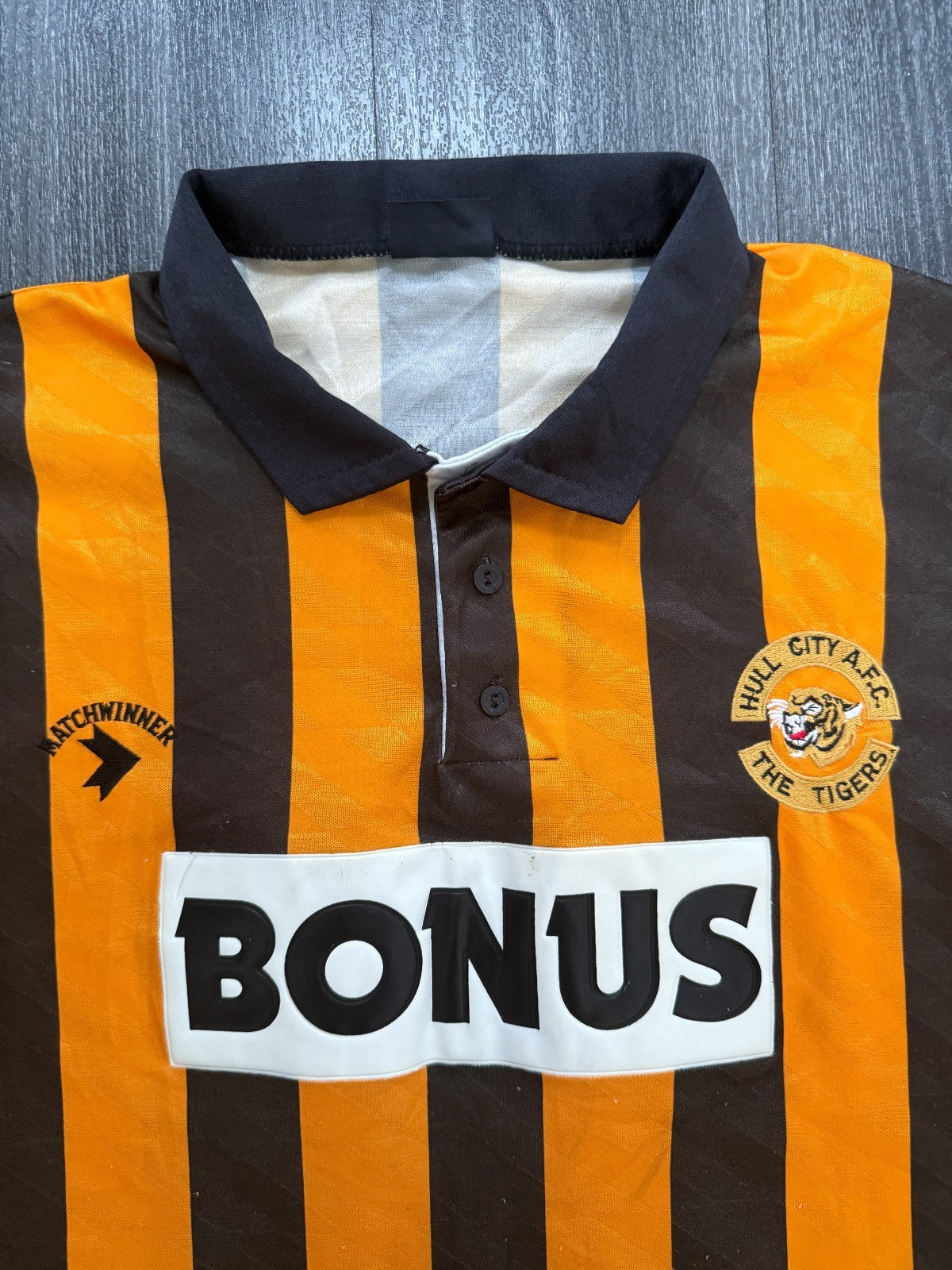 Original Authentic Matchwinner Hull City 1990/1991 Home Shirt Mens Large1