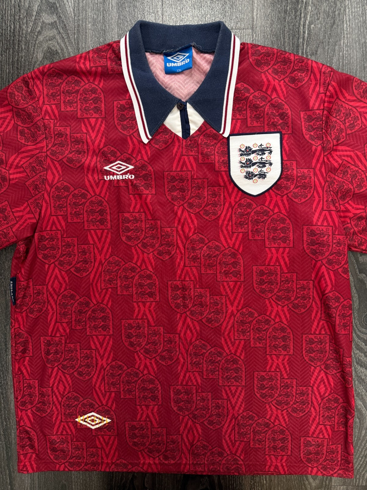Original Authentic Umbro England 1994 Away Shirt Mens XXL 2XL0