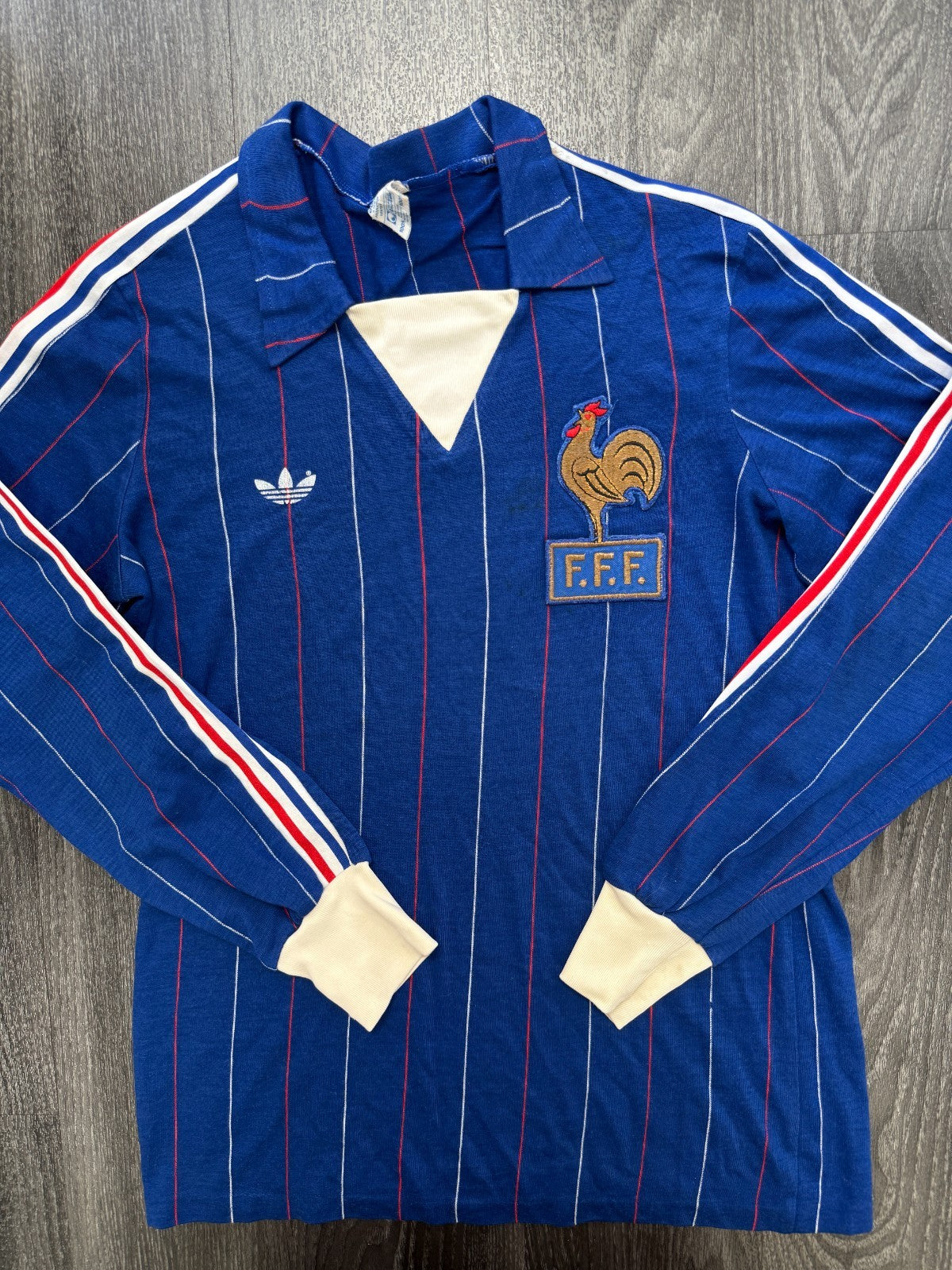 Original Adidas France Football 1982 Long Sleeve Home Shirt Mens Small0