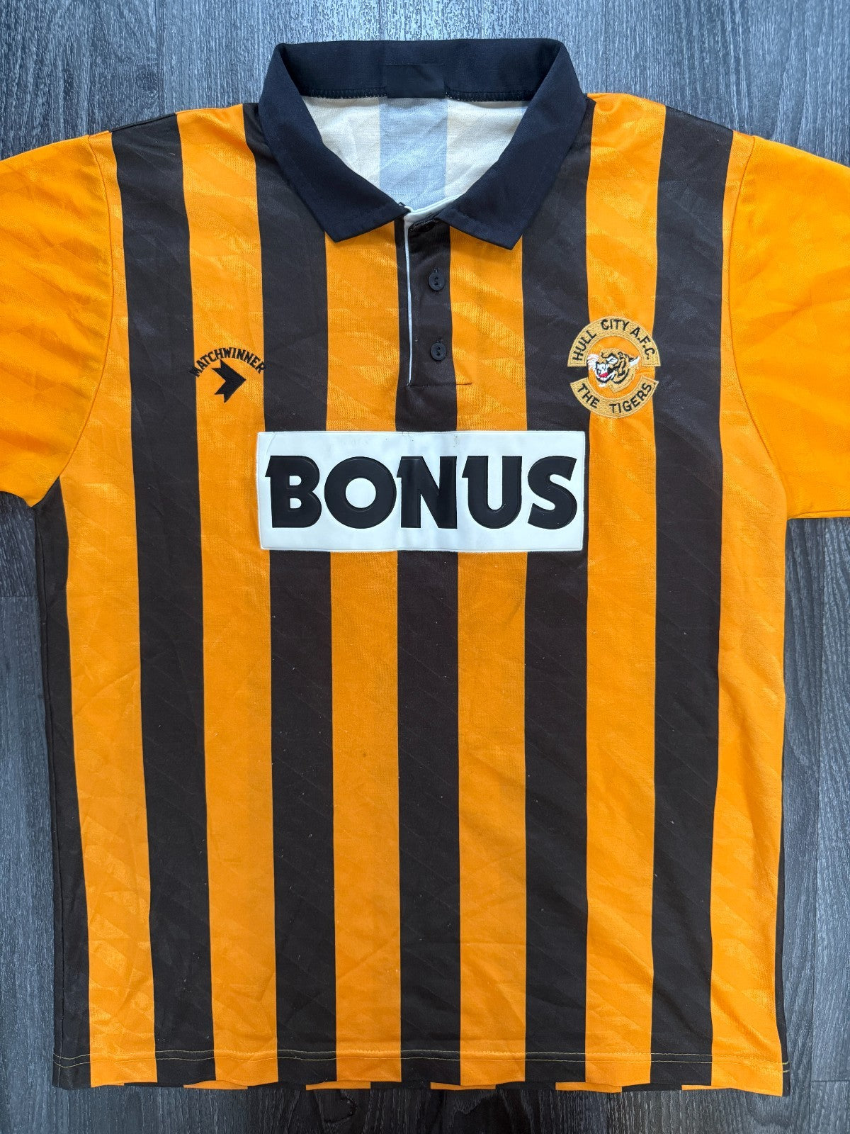 Original Authentic Matchwinner Hull City 1990/1991 Home Shirt Mens Large0